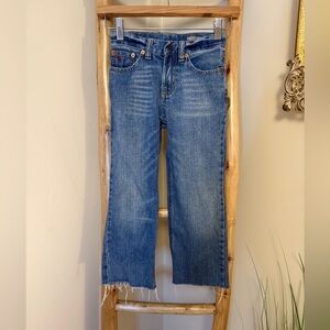 Polo Ralph Lauren 881 Slim Wide Leg Fray Edge Girls Jeans Adjustable Waist Sz 7